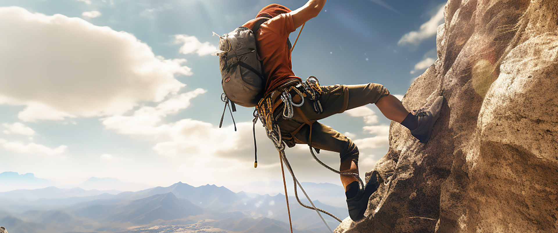 man is climbing mountain