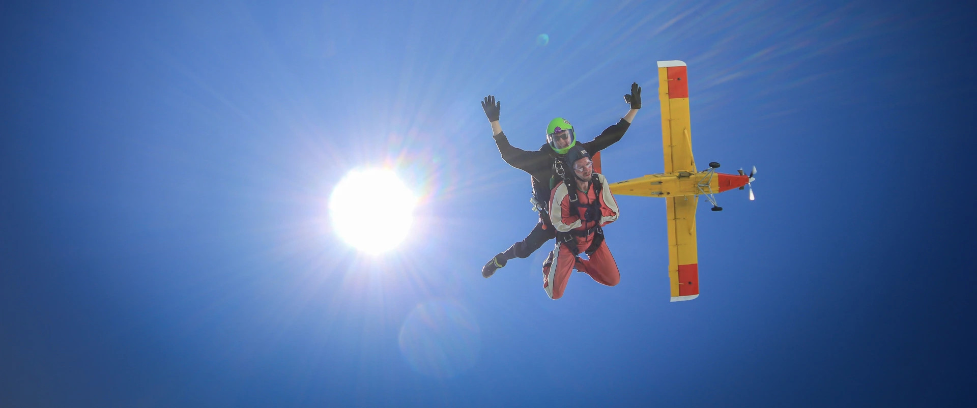 skydiving tandem first seconds free fall with sun plane franz josef new zealand